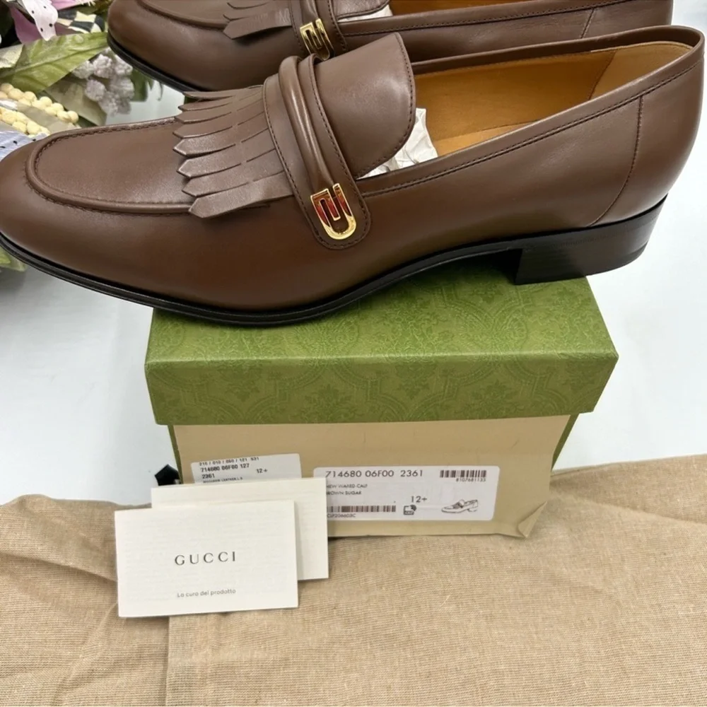 Men’s Gucci fringed leather loafer size 12.5 medium Italy